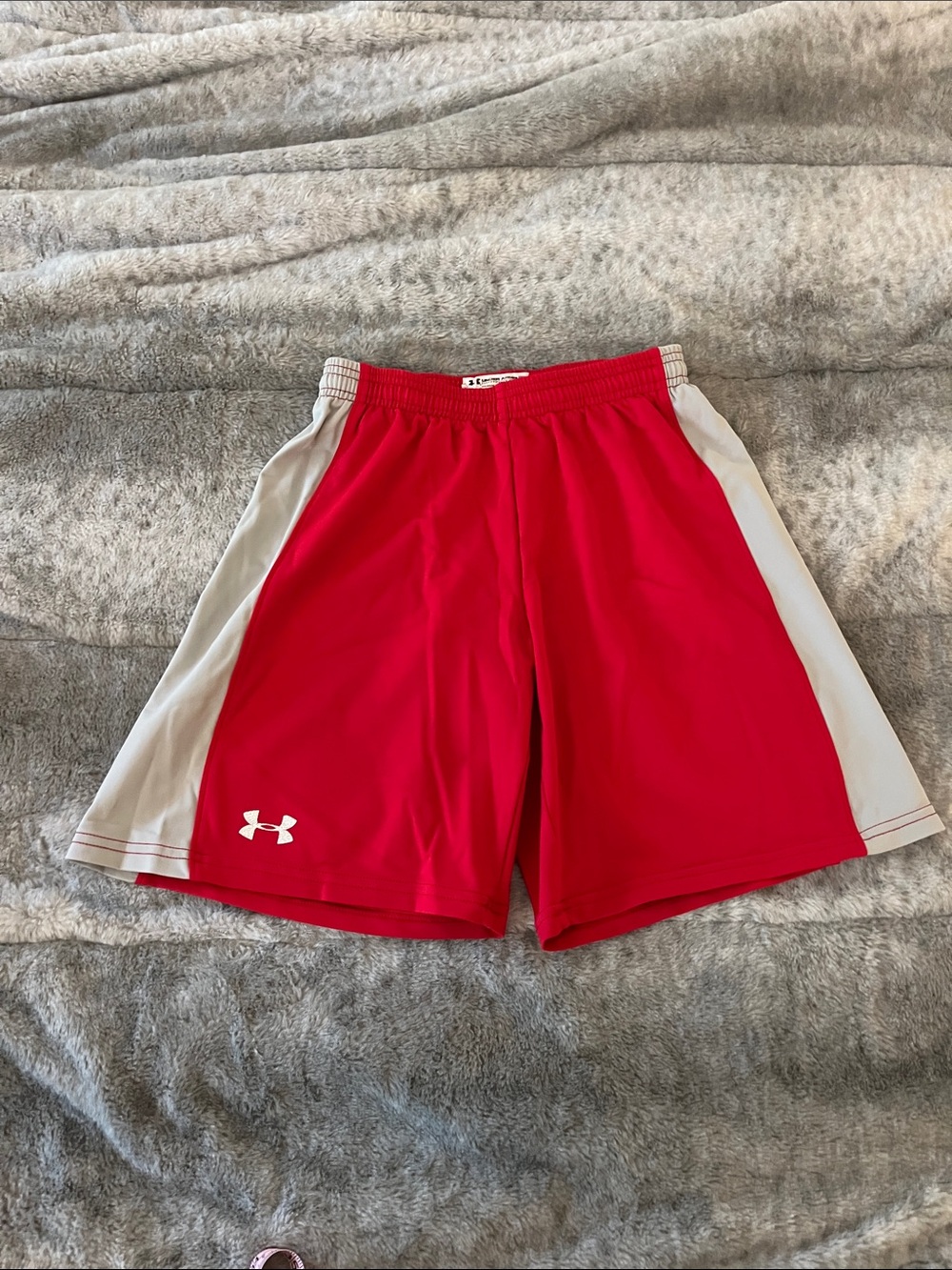 Under Armour Red Athletic Shorts with Light Gray Side Panels